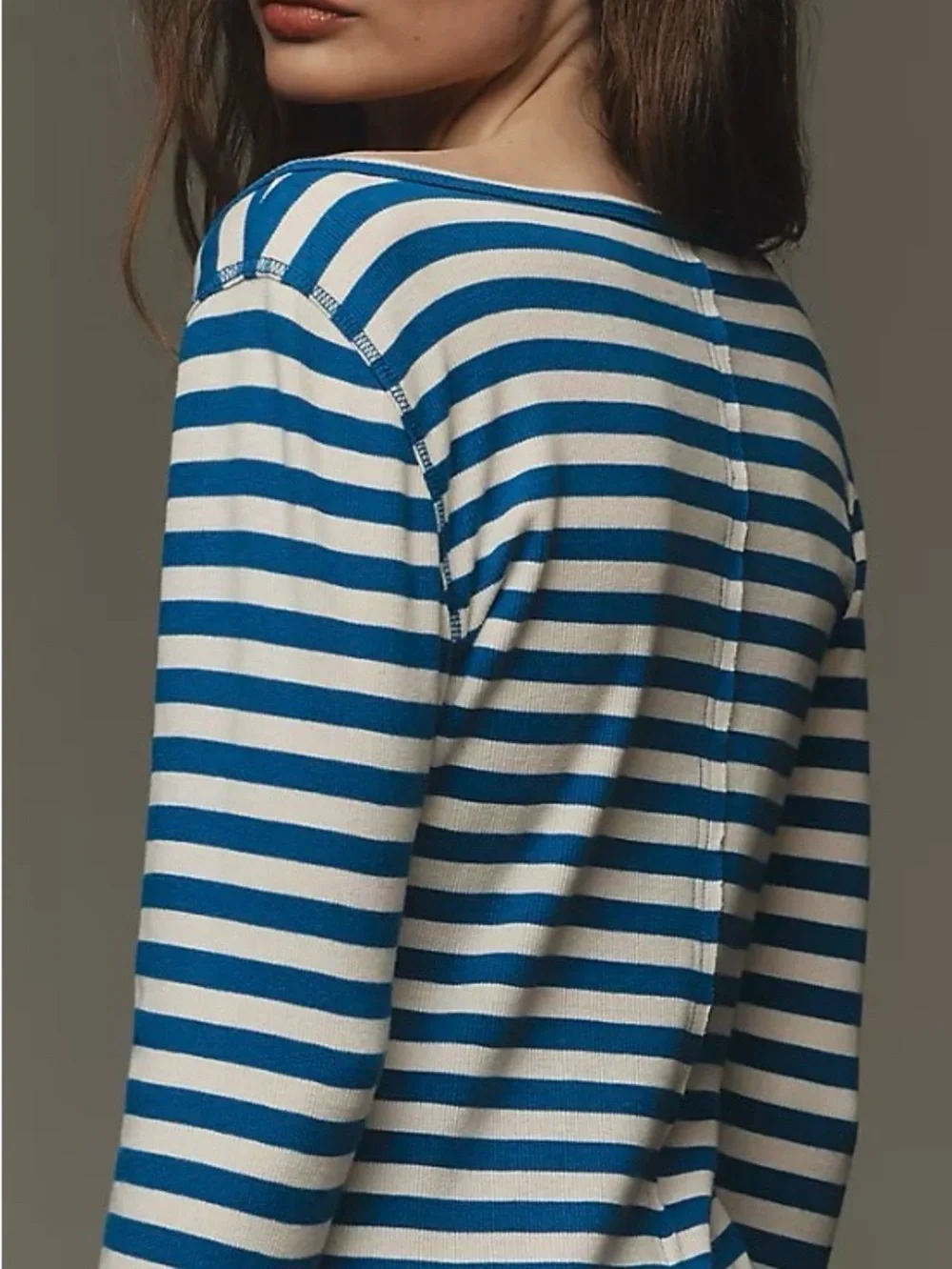 Pilcro Anthropologie Notched Long-Sleeve Tee NWT Size L Sold out Color - Picture 2 of 10